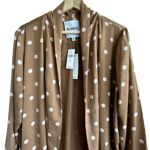 NWT ANTHROPOLOGIE x BB DAKOTA Deedra Kimono Sz XL Brown White Polka Dot Duster - Picture 7 of 13